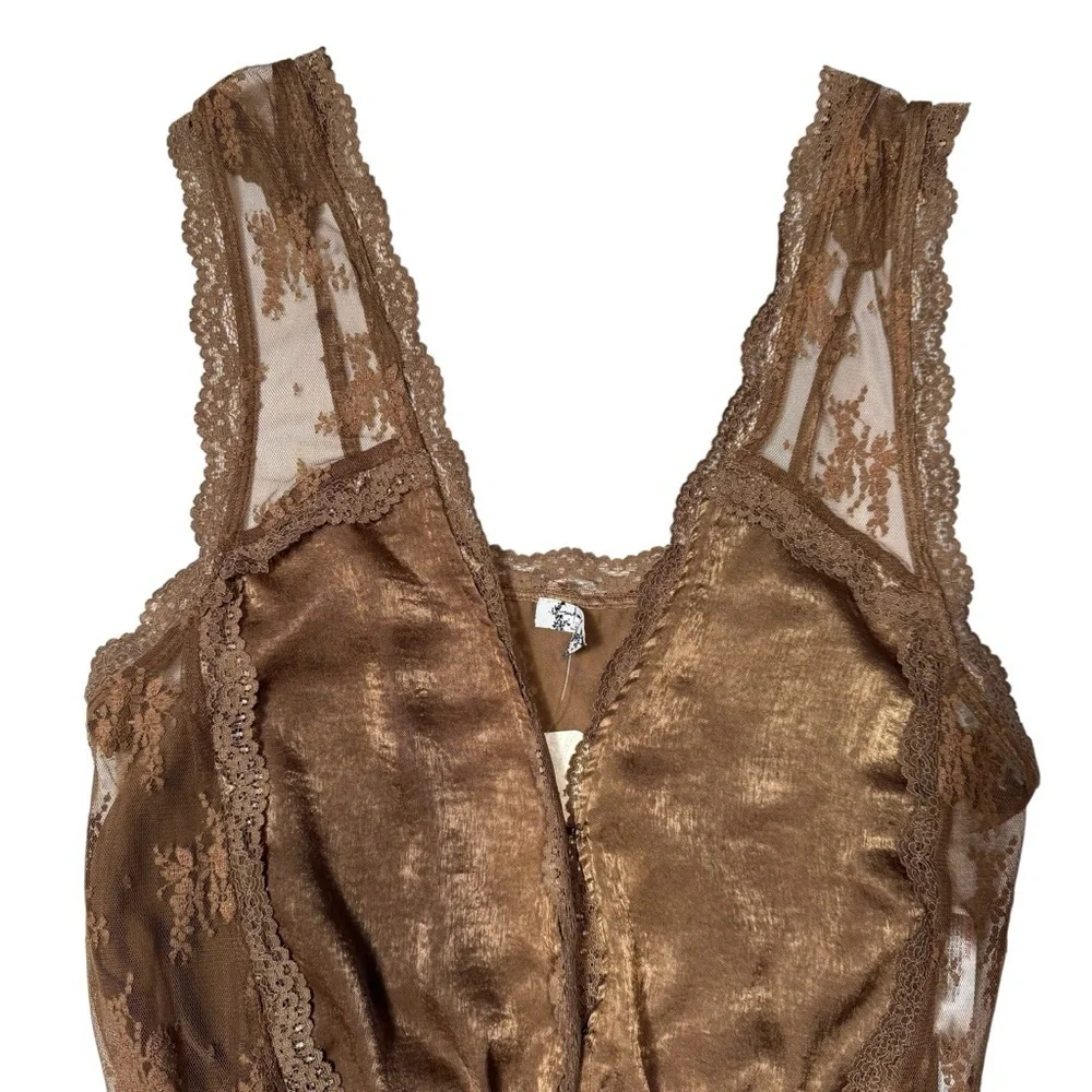 NWT New Free People Tell Me More Toffee Brown Bodysuit Size M